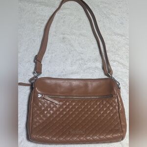 Vera Bradley Quilted Brown Leather Shoulder Bag